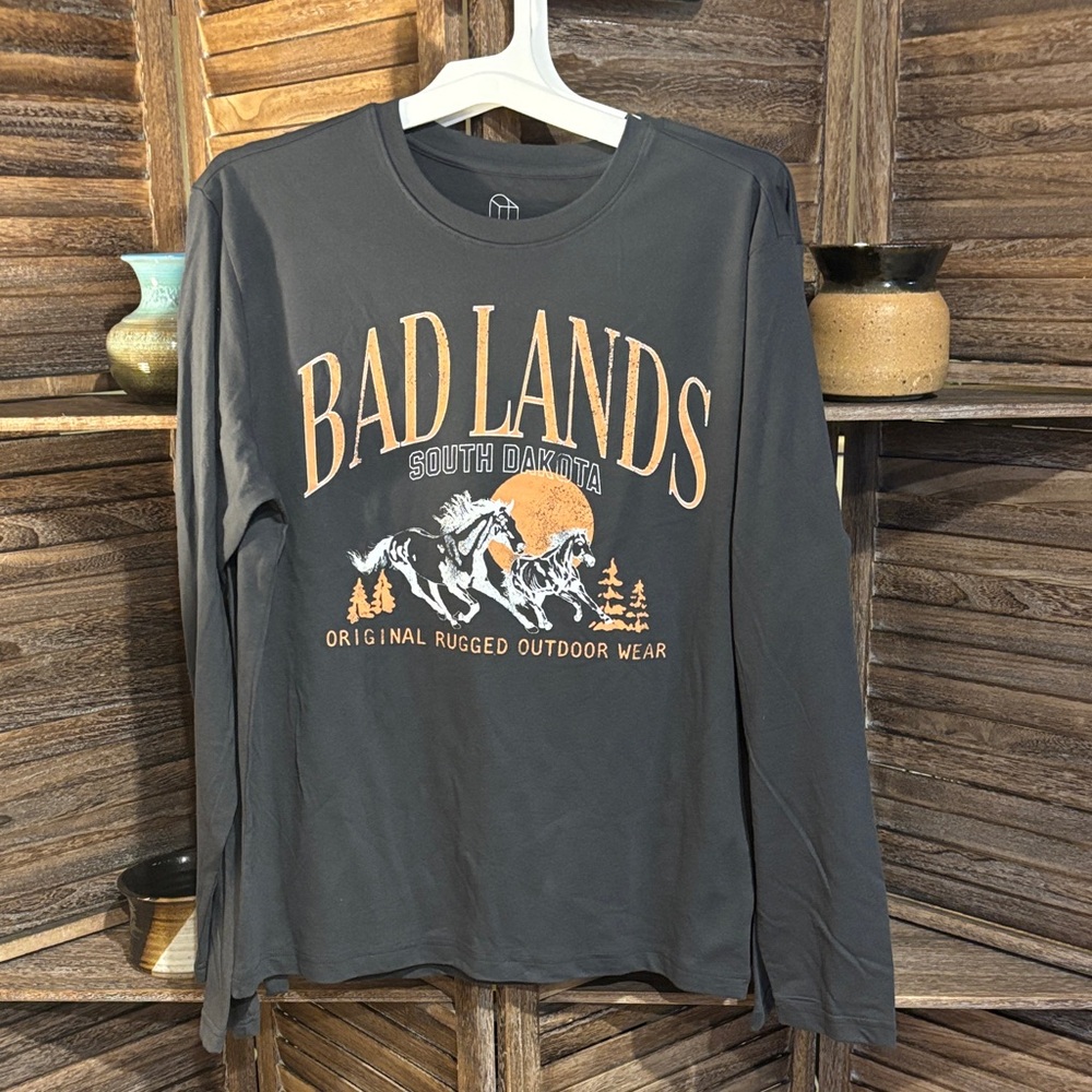 Original Use Bad Lands Graphic Long Sleeve Shirt - Gray and Orange